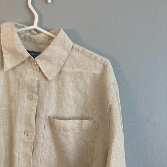 Liz Claiborne Women’s 100% Linen Cream Button Up Shirt Blouse Size Med - Picture 2 of 6